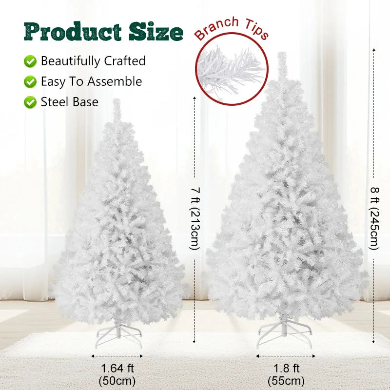 7FT White Christmas Tree with Metal Base – Fluffy PVC 1000 Branches for Holiday /Xmas Decor, No Ornament
