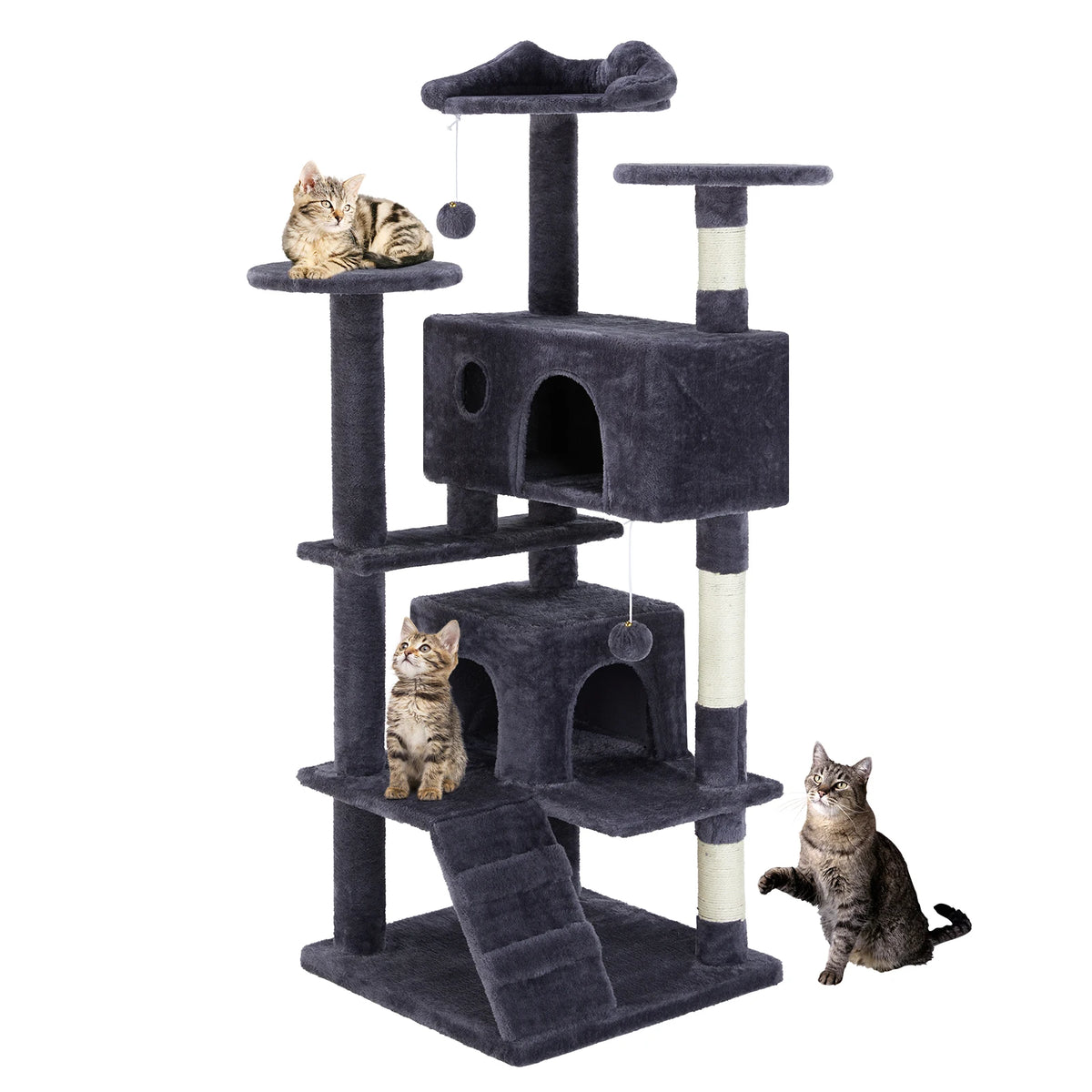 JHK 54in Tall Multi-Level Cat Tree Tower for Indoor Pet Furniture Stable Kitty Play House with Sisal Scratching Post for Home