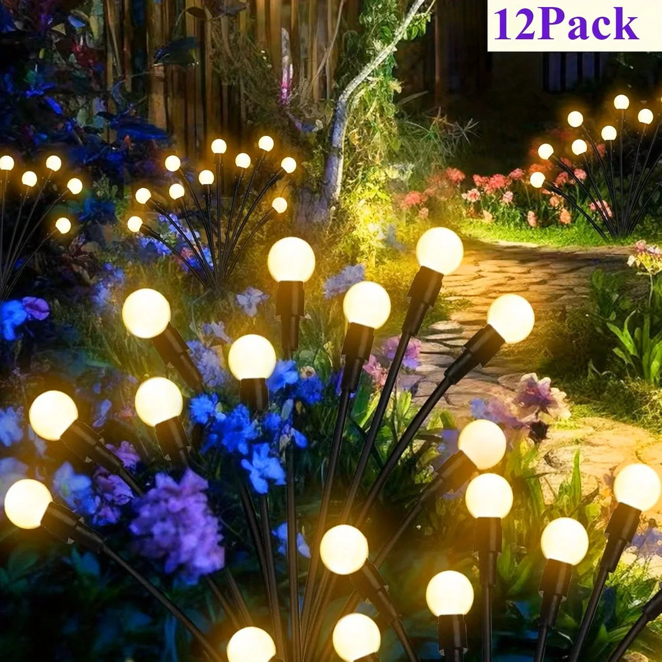 2026 Upgraded Solar Lights Outdoor, 8 Pack Solar Garden Lights with 2 Modes, Firefly Lights Outdoor Waterproof, Sway by Wind, Twinkle Firefly Light for Yard Patio Path Garden Decoration (Warm White)