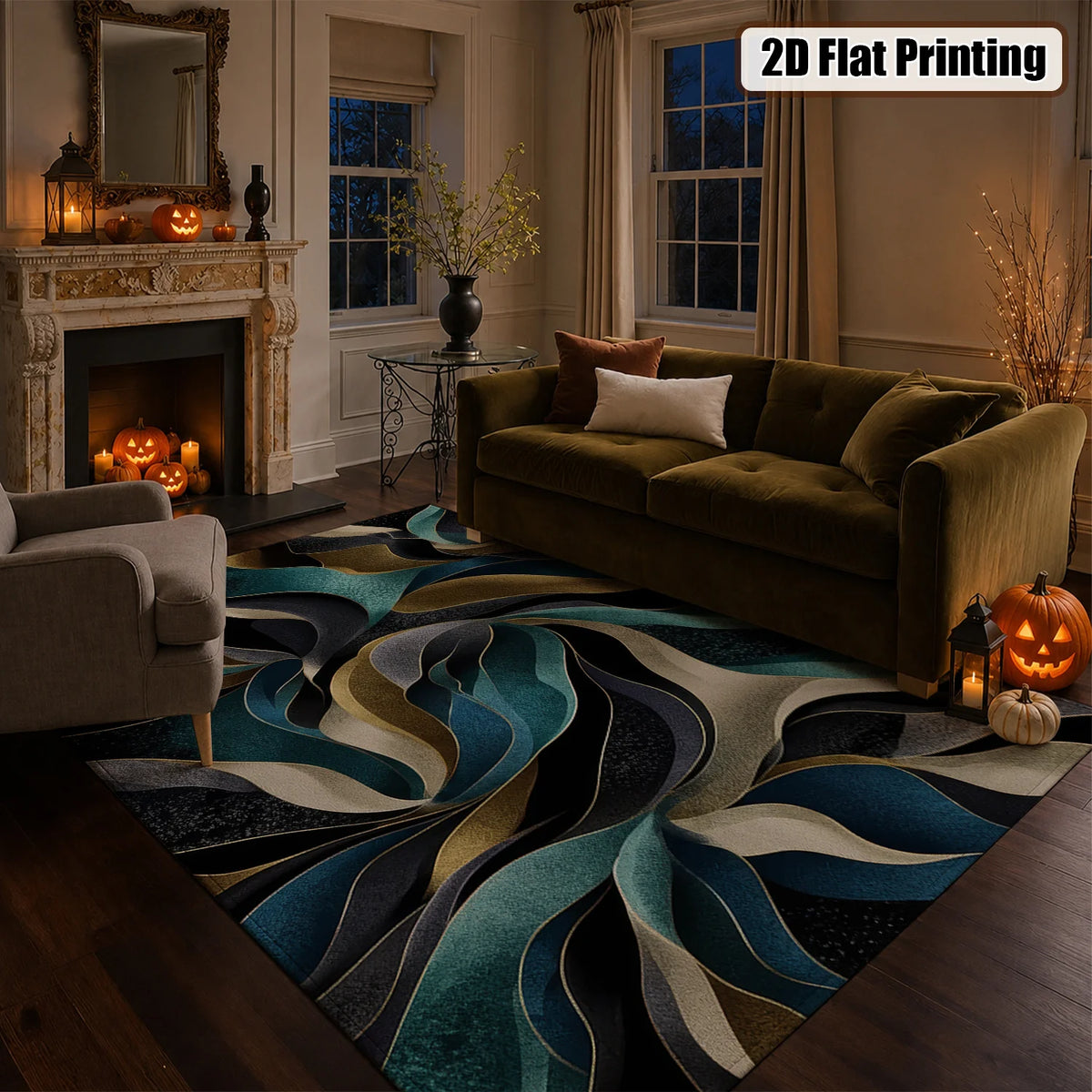 Machine Washable Velvet Abstract Wave Area Rug With Nonslip Backing