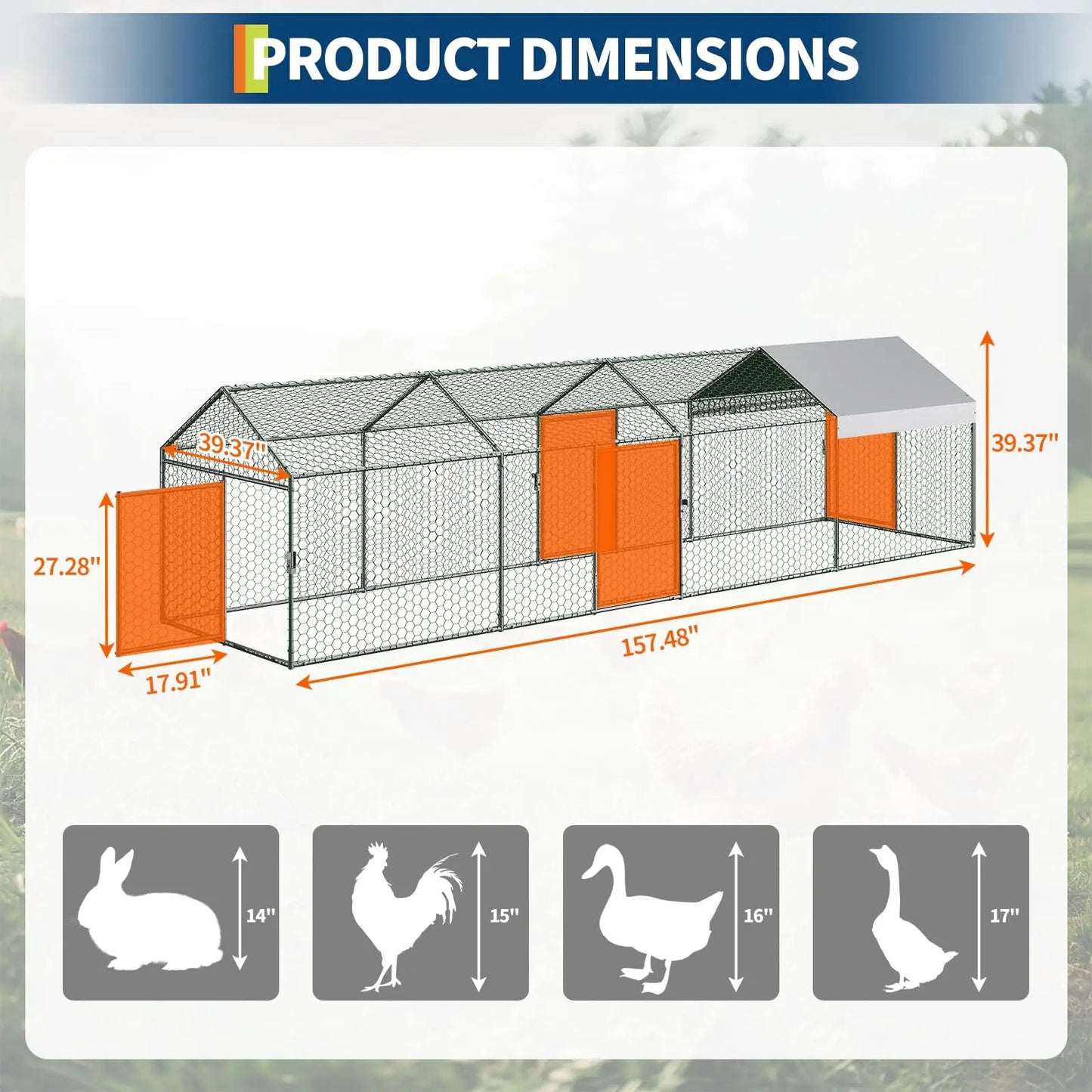 Metal Chicken Coop Heavy Duty Walk-in Chicken Runs with Doors and Anti-Uv Cover,Portable Poultry Cage Hen House Outdoor Backyard