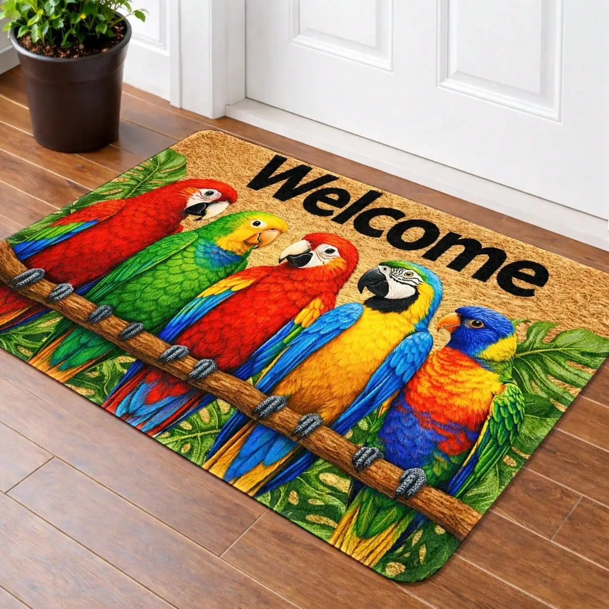 Tropical Parrot Welcome Doormat With Anti Slip Dirt Trapping Design