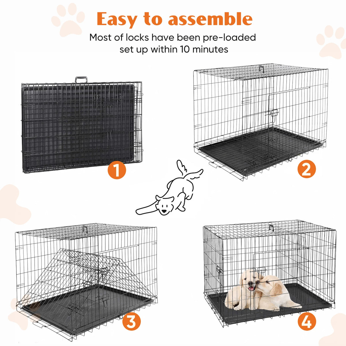 JHK Folding Metal Wire Dog Crate With Double Doors