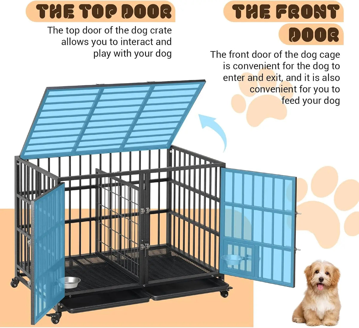Garvee Heavy Duty Dog Crate With Wheels And Removable Tray