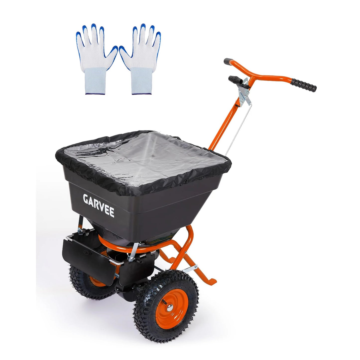 Push Lawn Spreader 100lb Broadcast Spreader With Rain Cover Gloves 12ft Spread Width Adjustable Seed Fertilizer Salt Spreader