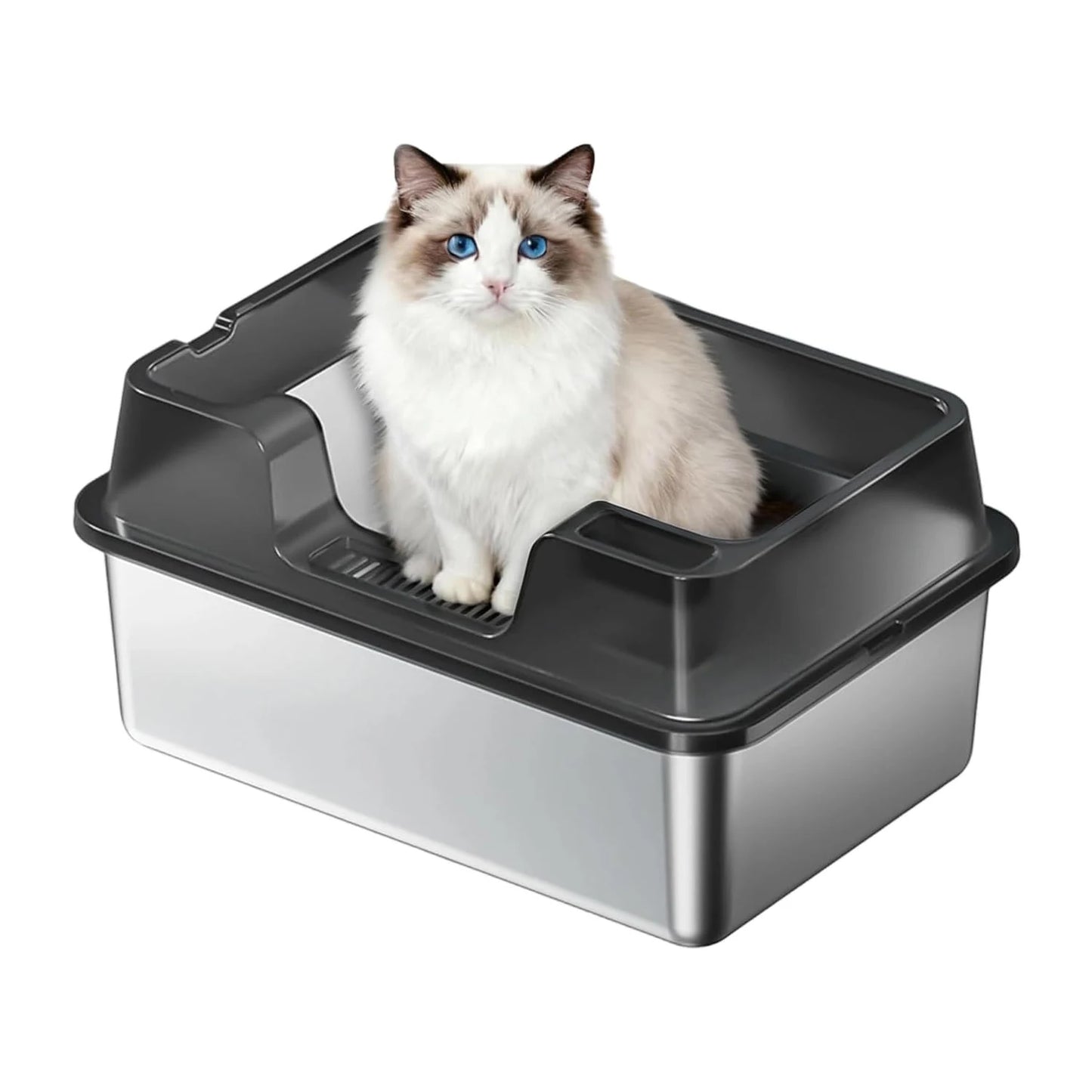 Extra Large Enclosed Stainless Steel Cat Litter Box,Metal Litter Pan High Wall Sides & Non-Stick Bottom Easy to Clean for Cats