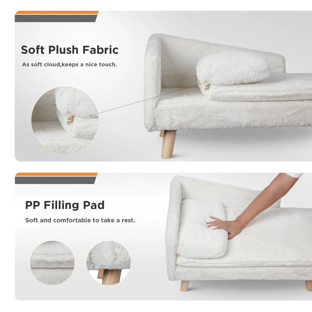 Elevated Pet Bed Solid Wood Leg Dog Cat Sofa for Indoor L Shape Plush Couch Lounge with Soft Cushion