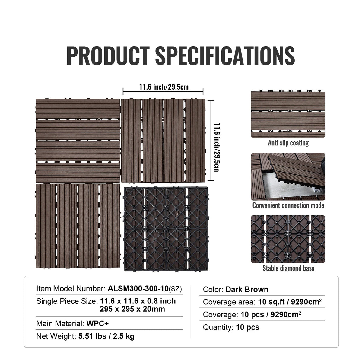 VEVOR Interlocking Waterproof Deck Tiles for Outdoor Patio Flooring