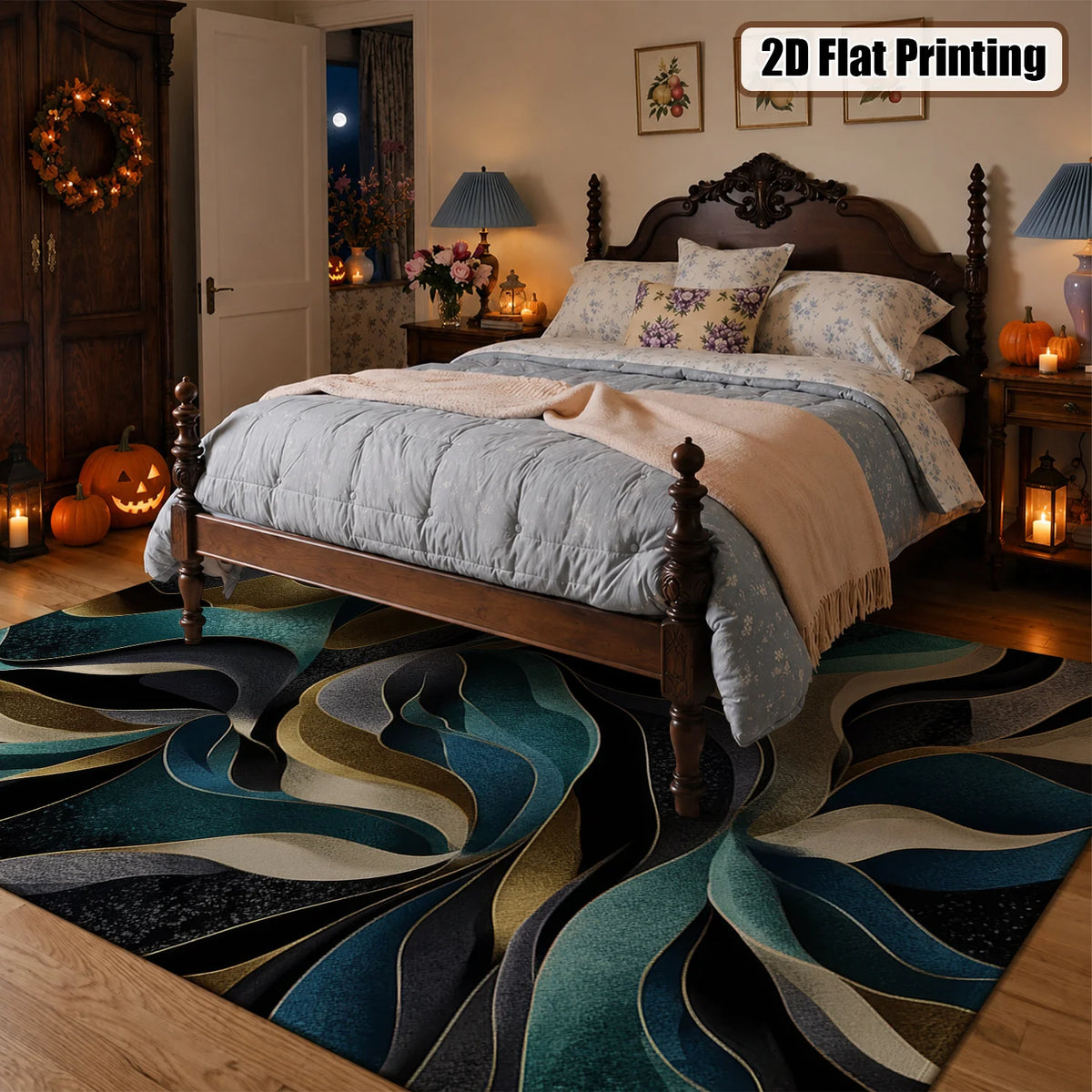 Machine Washable Velvet Abstract Wave Area Rug With Nonslip Backing