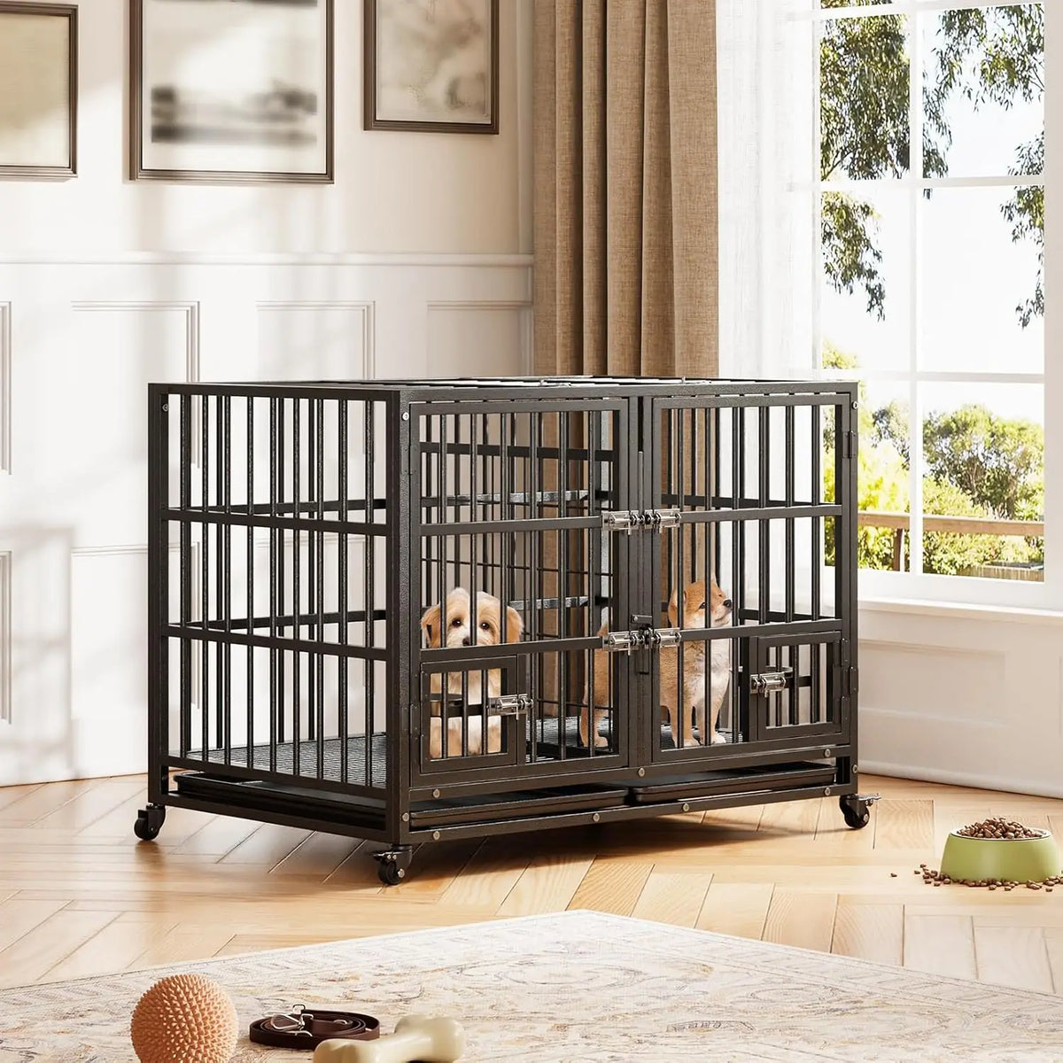 Garvee Heavy Duty Dog Crate With Wheels And Removable Tray