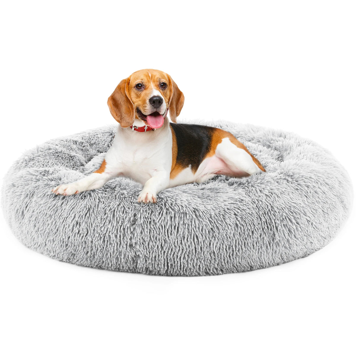 JHK Plush Faux Fur Calming Dog Bed With Washable Cover
