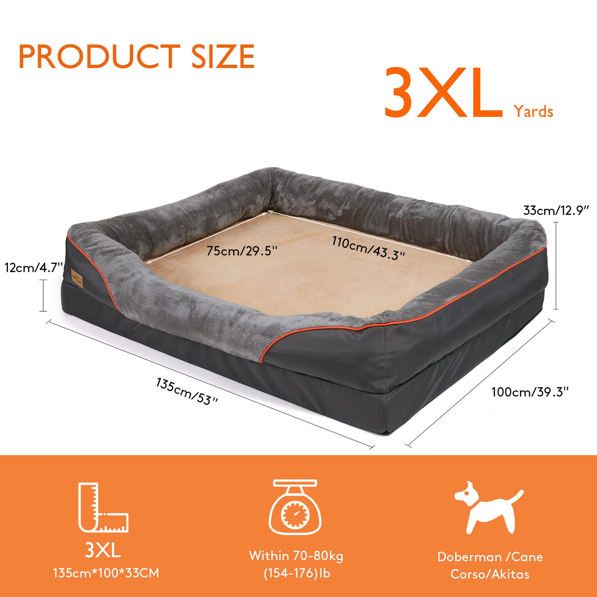 BORWART Orthopedic Memory Foam Dog Bed With Removable Waterproof Cover