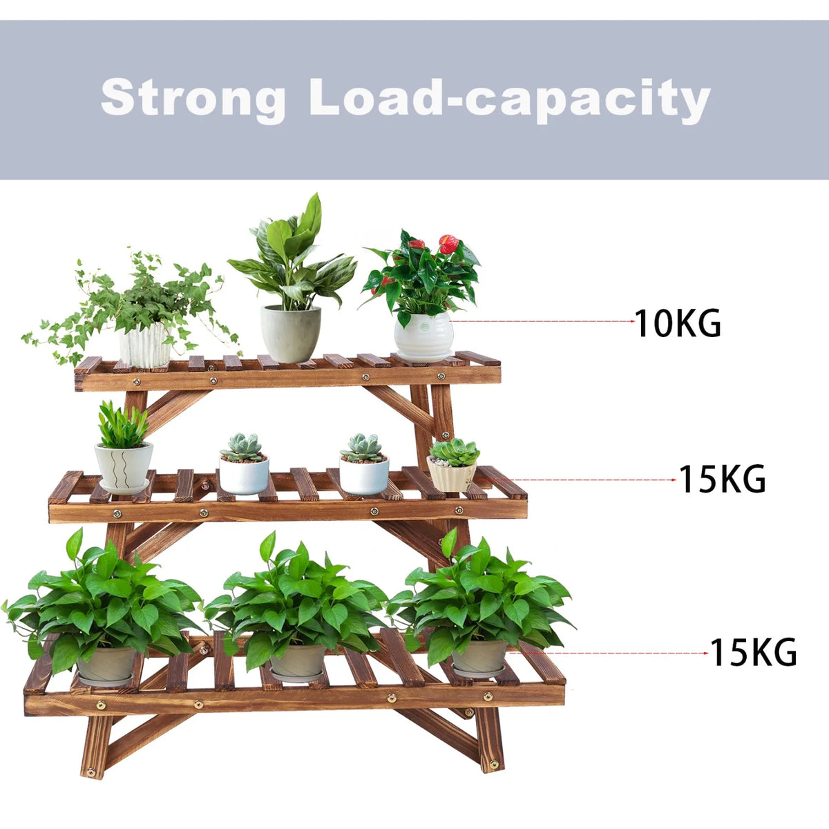 3 Tier Ladder Shelf Wood Plant Stand for Garden Balcony Living Room Plant Display Rack Flower Pot Holder Planter Organizer
