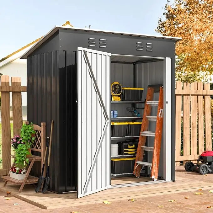 Metal Outdoor Utility Storage Shed With Lockable Garden Doors