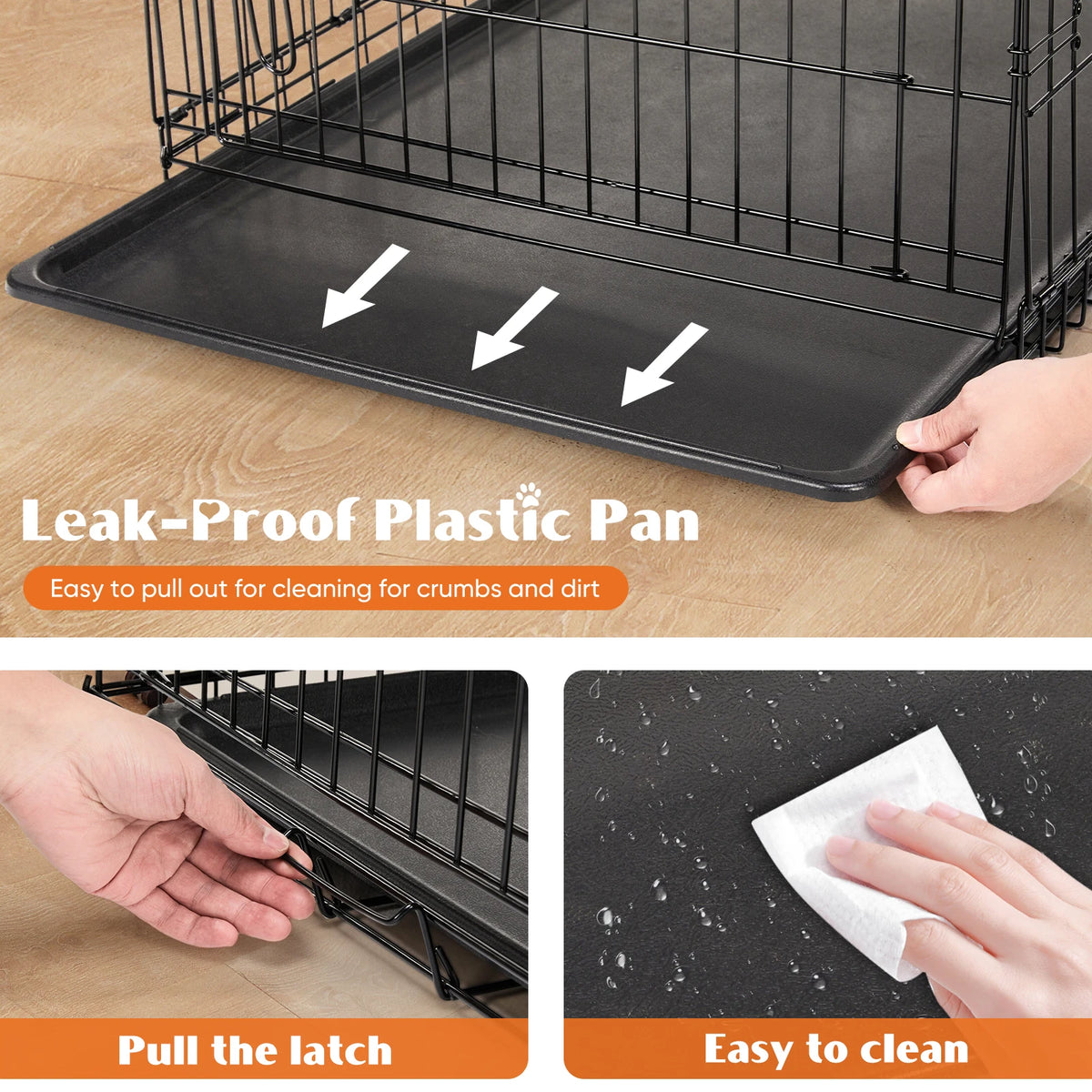 JHK Folding Metal Wire Dog Crate With Double Doors