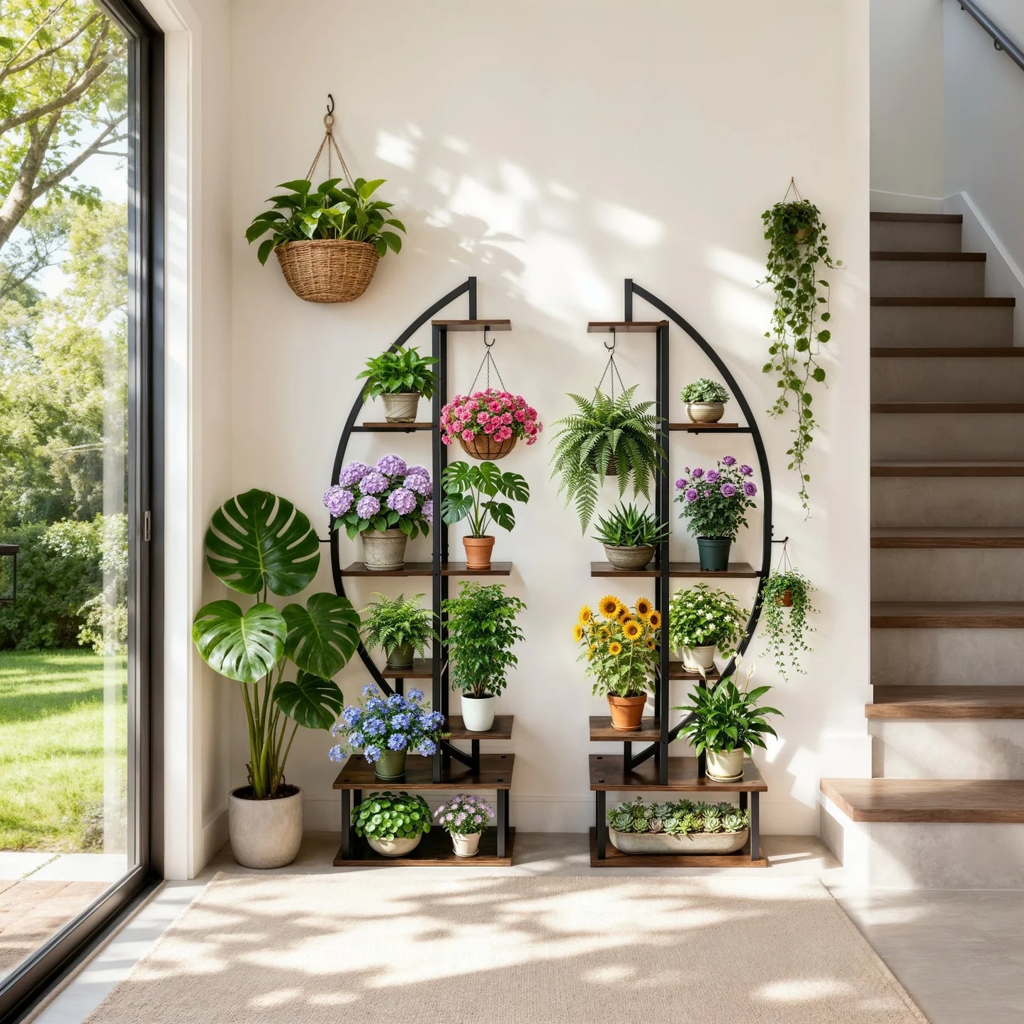 165cm Tall Half Moon Plant Stand 7 Tier Metal Plant Shelf for Living Room Yards Patio Plants Flower Pot Rack Display Shelf 2 Pack