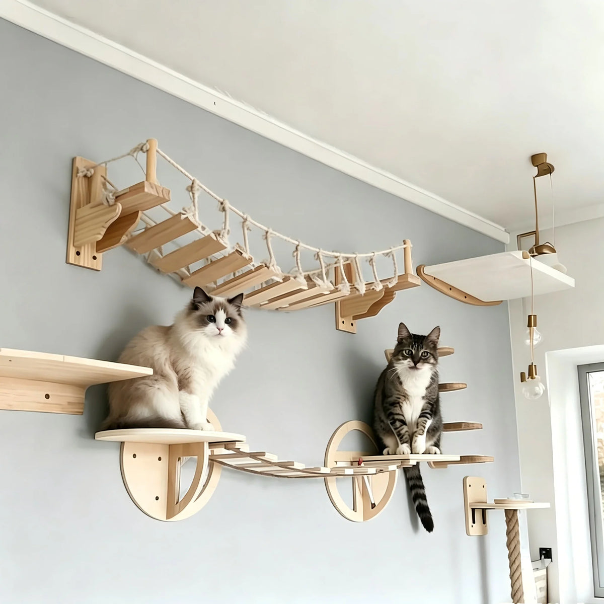 CWV Wall Mounted Cat Rope Bridge With Sisal Wooden Stairs