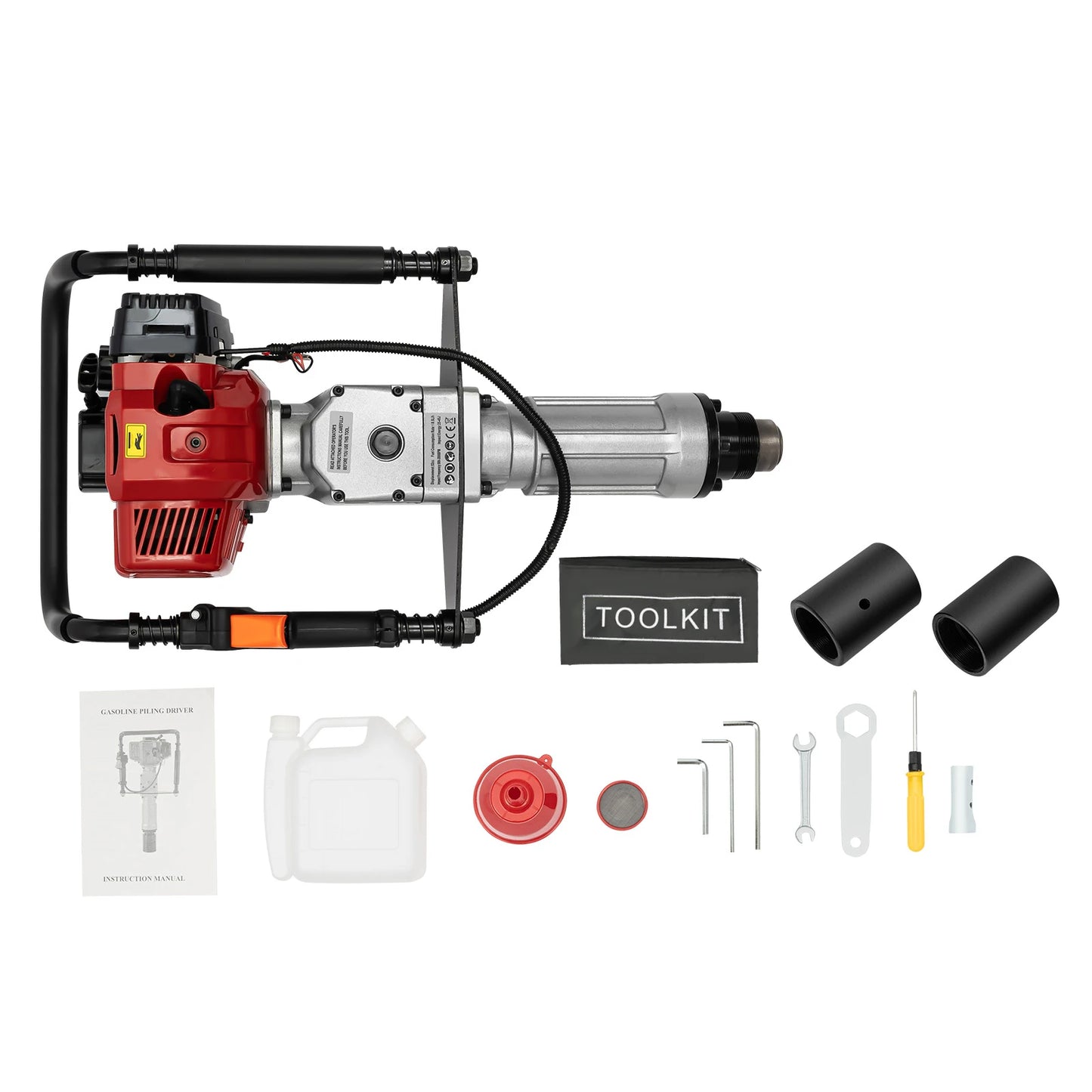 52CC 2-Stroke Gas Post Driver with Anti-Vibration Handle, Heavy Duty Impact Driver for Fencing Construction, Quick Change 2 Socket Sizes for T-Post Wood Post Agricultural Piling Work