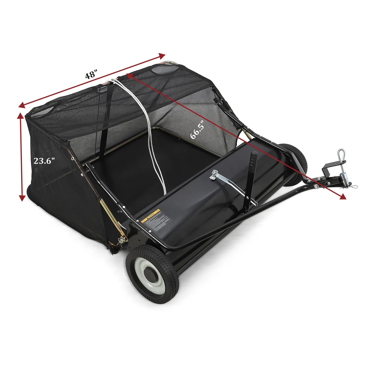 42 Inch 44 Inch Lawn Sweeper Tow Behind, 24 cu.ft. Large Pull Behind Grass Sweeper, Heavy Duty Leaf & Grass Collector with Dumping Rope Design, Adjustable Sweeping Height for Picking Up Debris & Grass