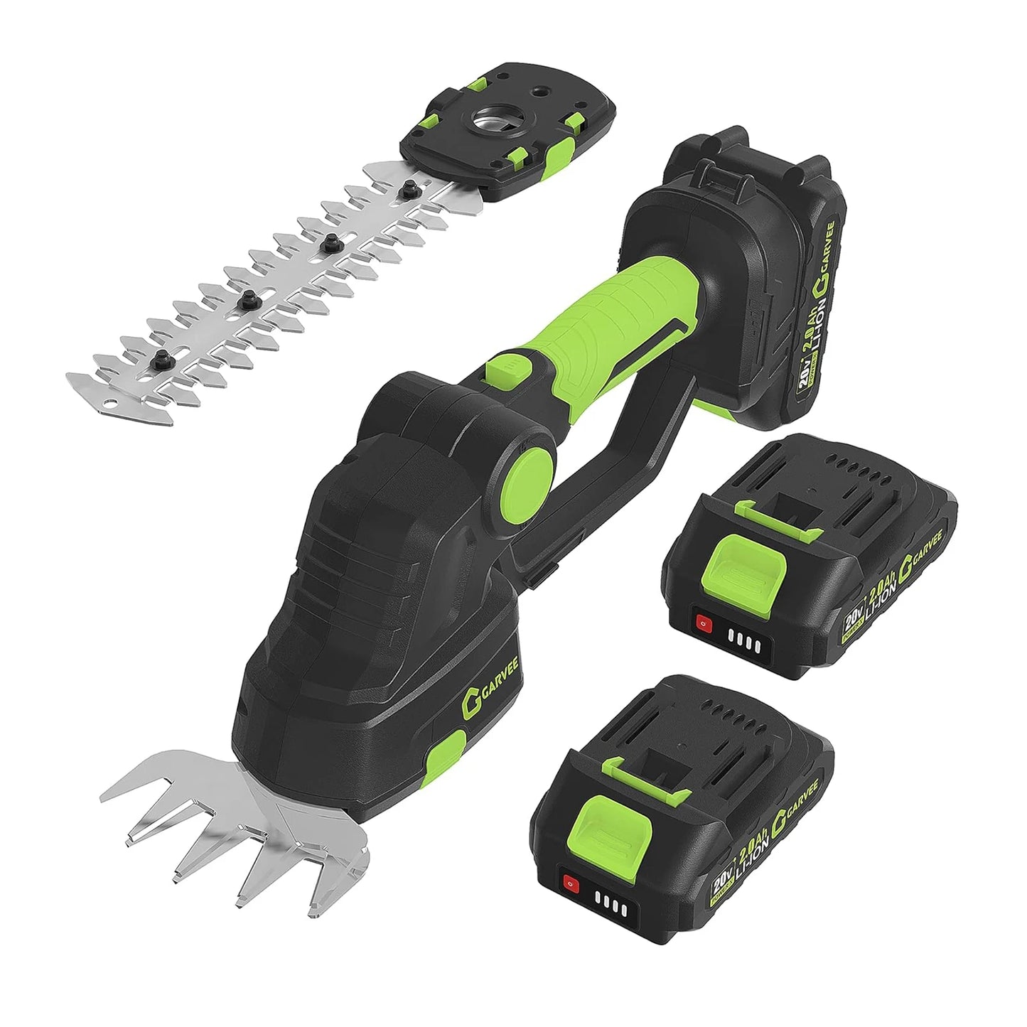 2-in-1 Cordless Grass Shear Hedge Trimmer, Electric Handheld Grass Cutter, 2x 2.0Ah Batteries, Adjustable Head, USB-C Charging