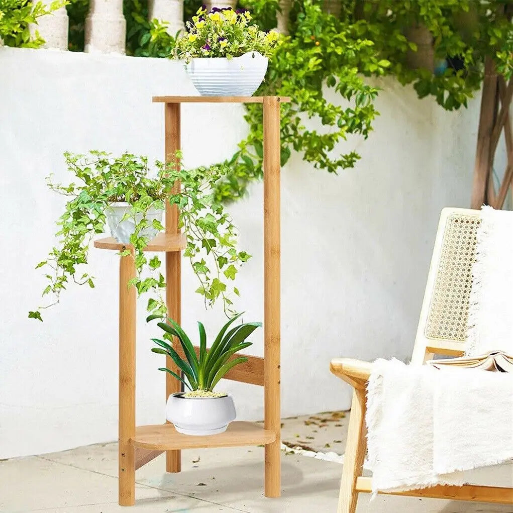 3 Tier Plant Stand Corner Bamboo Plant Shelf Rack Pot Stand Holder Indoor Plant Ladder Shelf Flower Display Rack