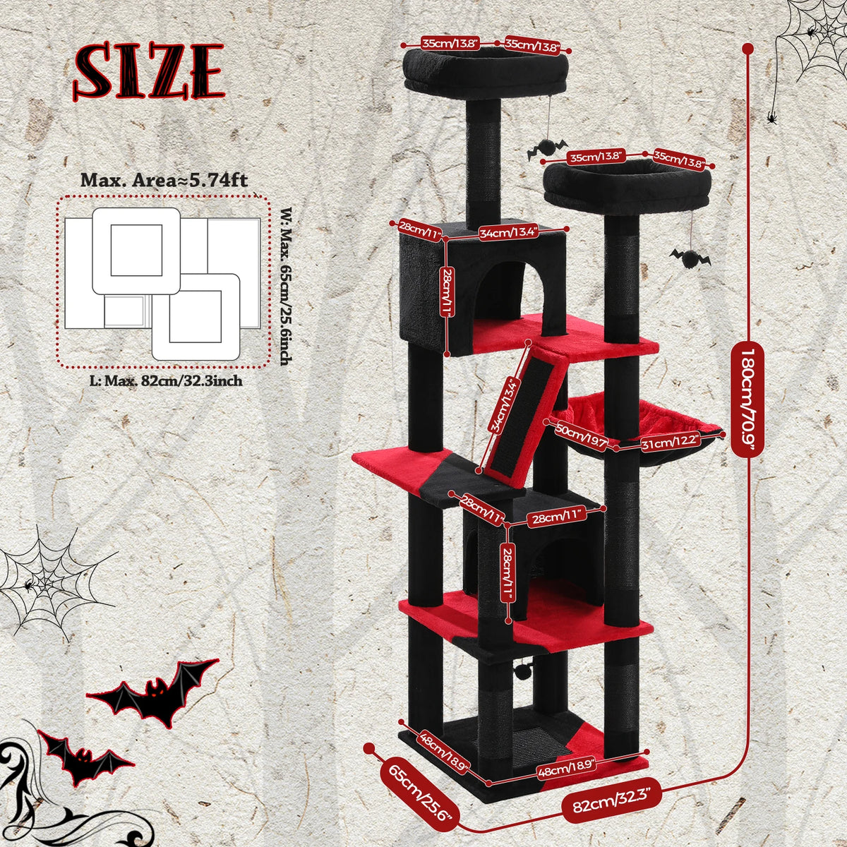 Multi-Level Cat Tree with Scratching Posts, Cozy Condo, Hammock, Large Cat Tower for Indoor Cats, Cat Scratching Board, Cat Toys