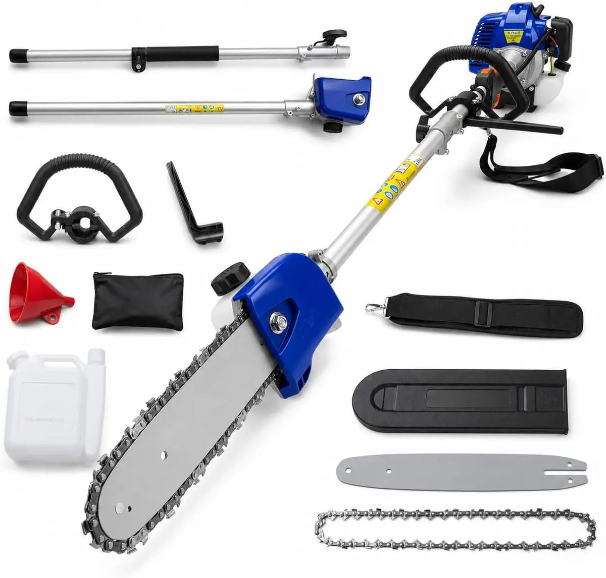52/43 CC Gas Powered Pole Saw 2-Stroke Chainsaw 12" Bar 2.0HP 3000RPM Tree Trimmer Pruner 16ft Reach 1200ml Tank Shoulder Strap Ergonomic Handle for Garden Orchard Branch Cutting Logging Heavy Duty High Reach Landscaping Hedg