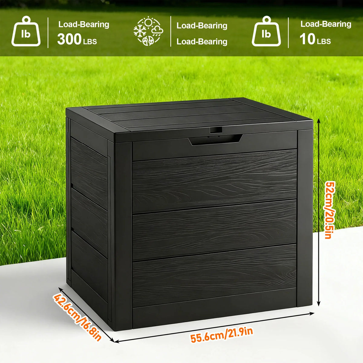 75 Gallon Large Outdoor Deck Box with Lockable Lid & Heavy-Duty Hinged Door - White/Green Heavy-Duty Plastic Storage Container,