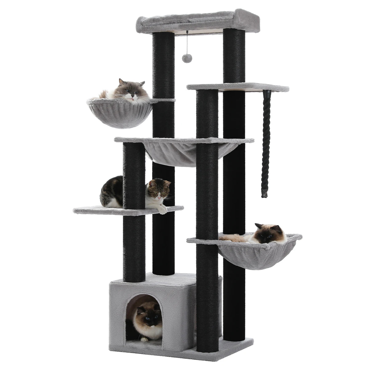Large Cat Tree with 7 Thick Sisal Scratching Posts Big Hammocks Tall Cat Tower for Indoor Cats Large Adult with Spacious Condo