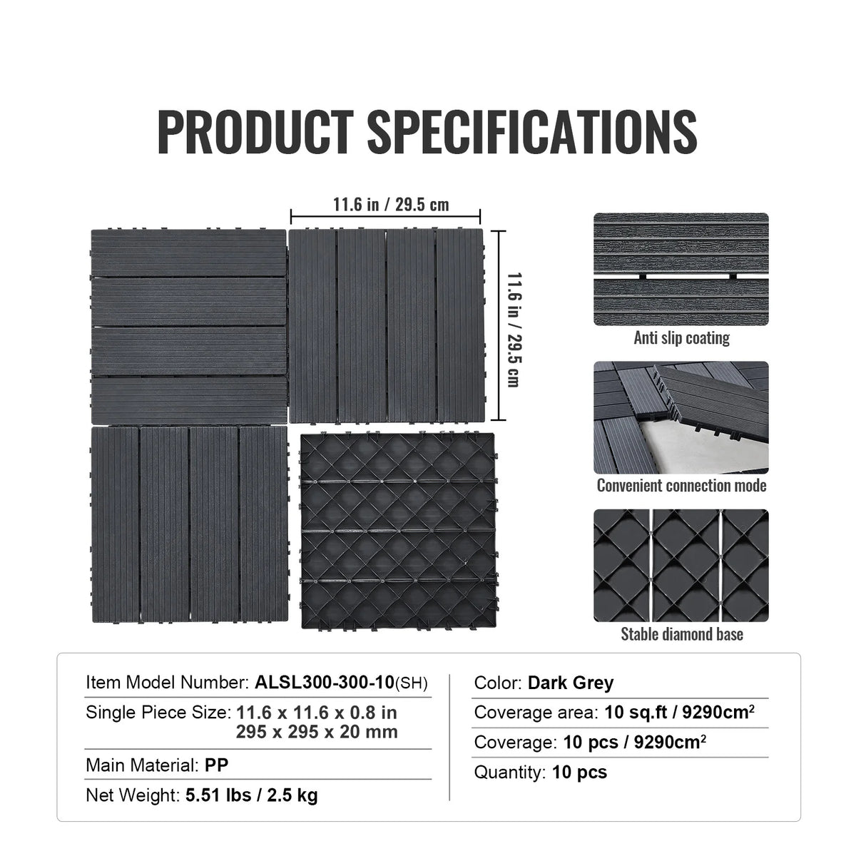 VEVOR Interlocking Waterproof Deck Tiles for Outdoor Patio Flooring