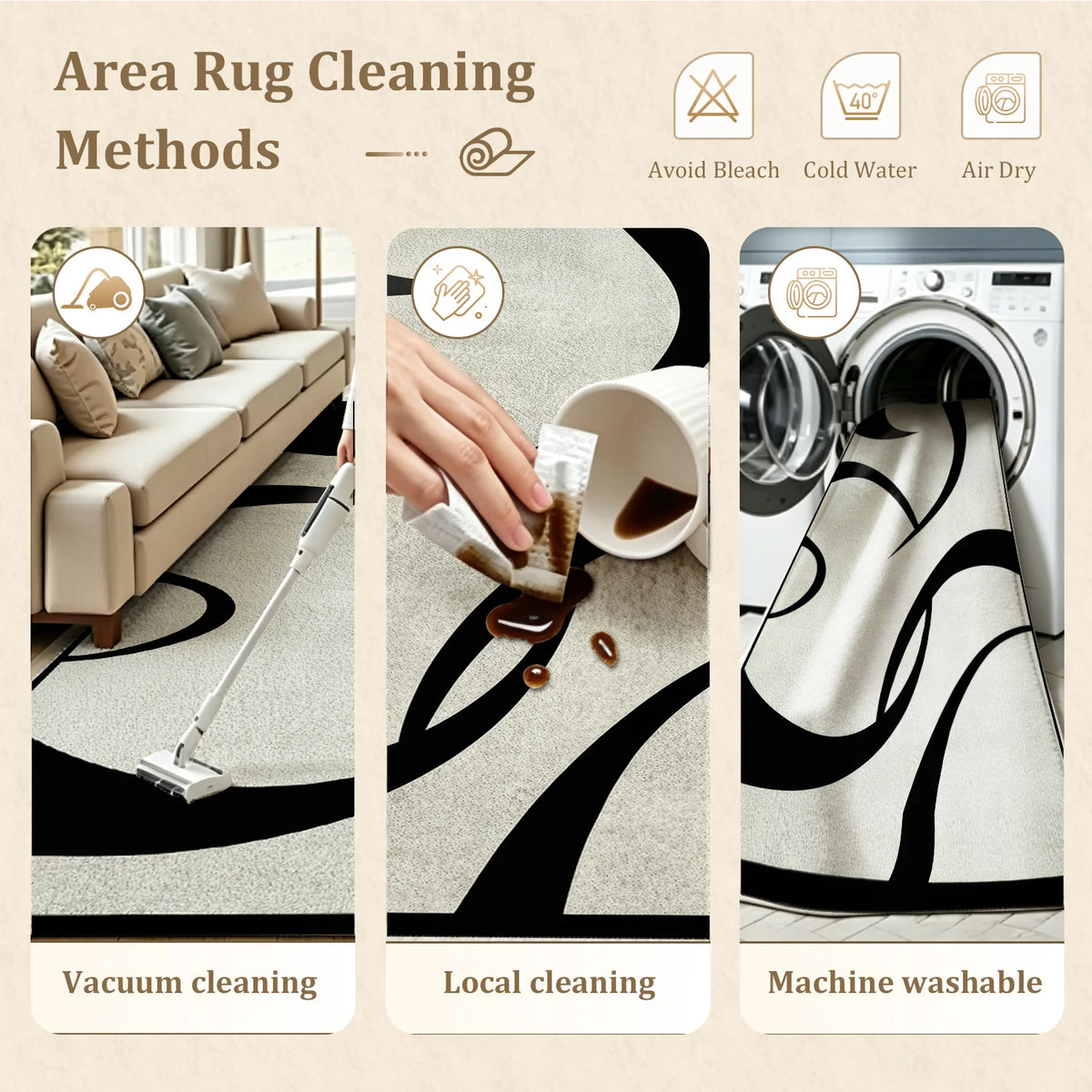 Machine Washable Abstract Velvet Area Rug With Non Slip Backing