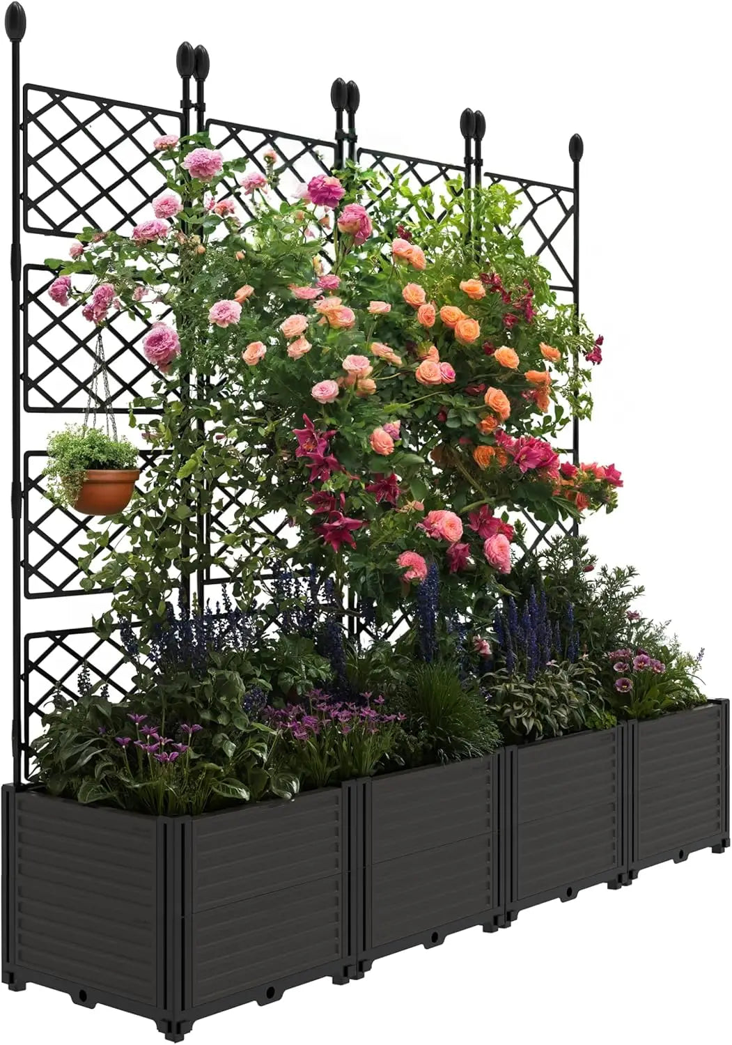 TWISTER.CK Plastic Planter Box With Trellis Rack For Outdoor Gardens