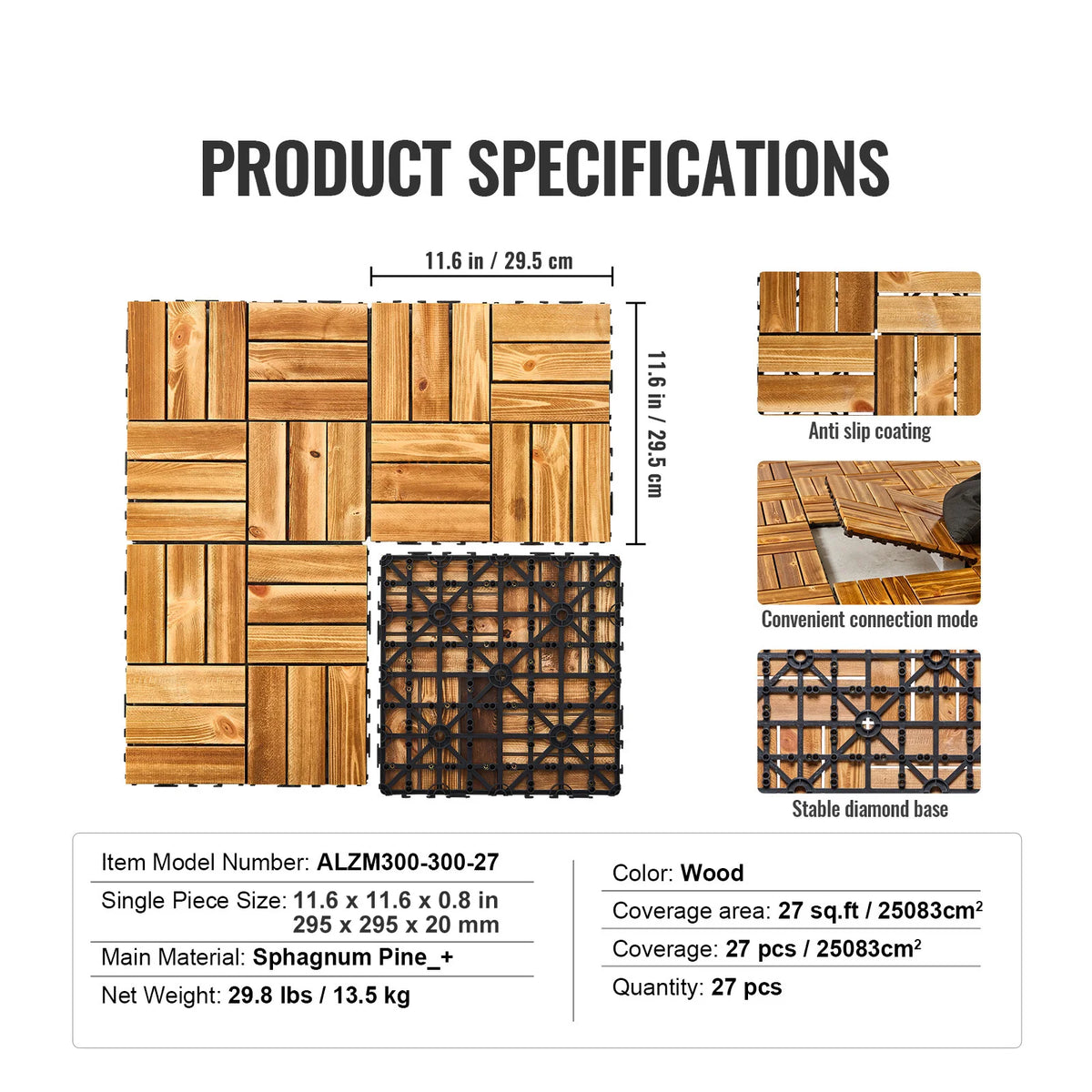 VEVOR Interlocking Waterproof Deck Tiles for Outdoor Patio Flooring