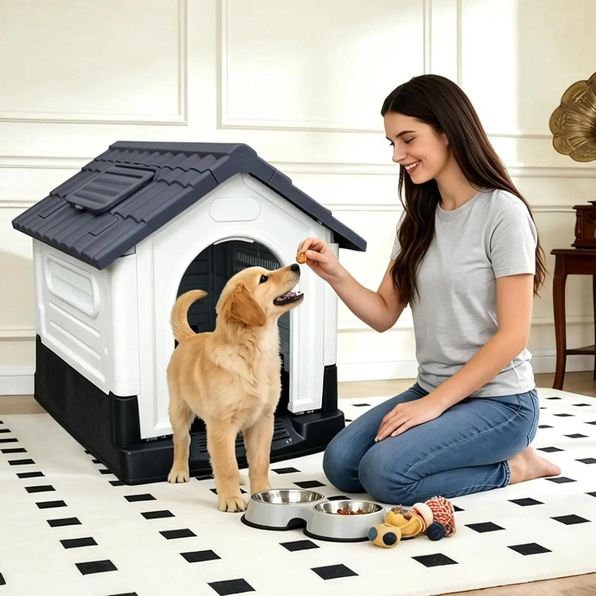 TWISTER CK Waterproof Two Door Dog House With Foldout Porch