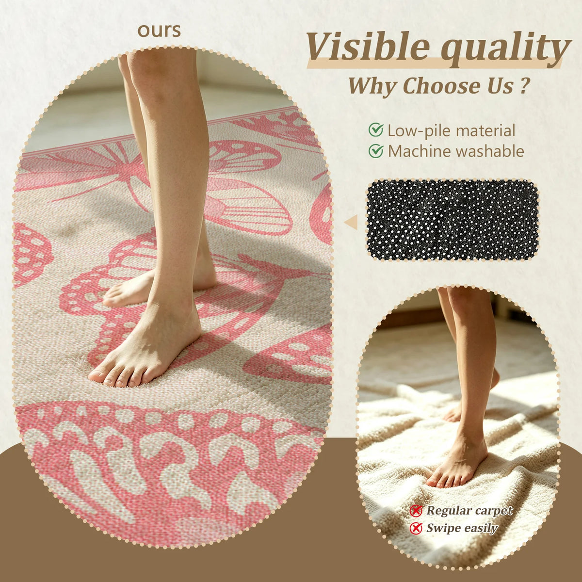 Soft Velvet Butterfly Area Rug With Rubber Backing Machine Washable