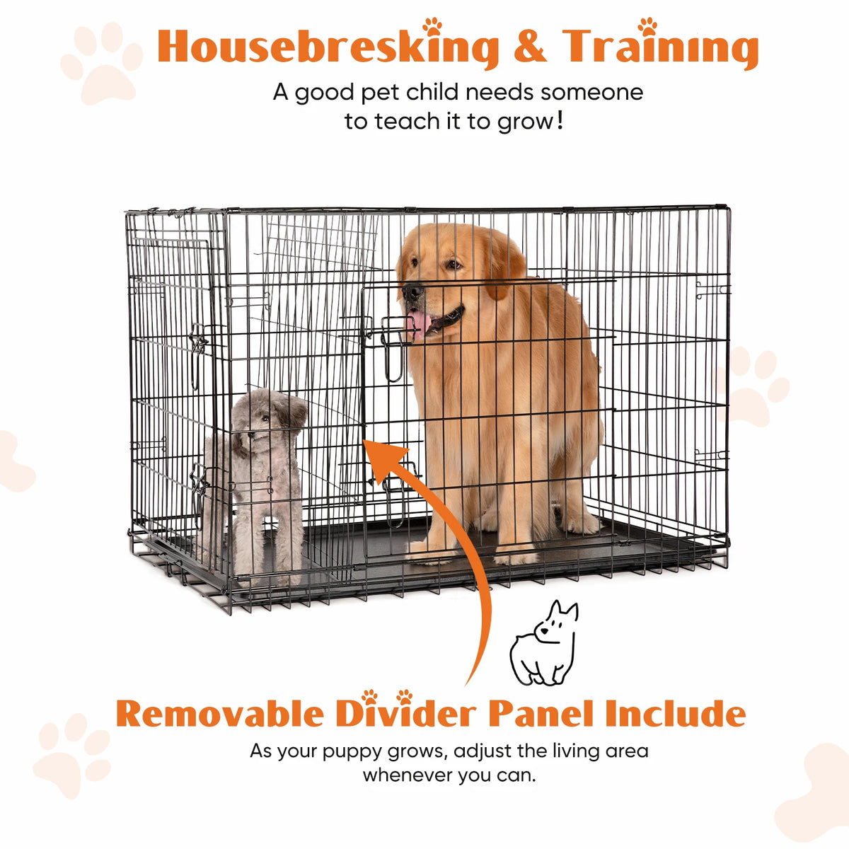 JHK Folding Metal Wire Dog Crate With Double Doors