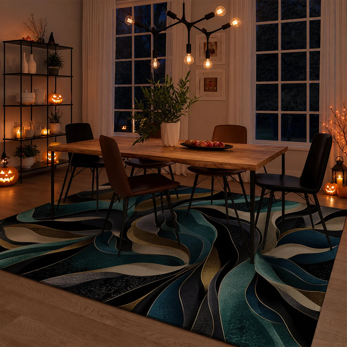 Machine Washable Velvet Abstract Wave Area Rug With Nonslip Backing