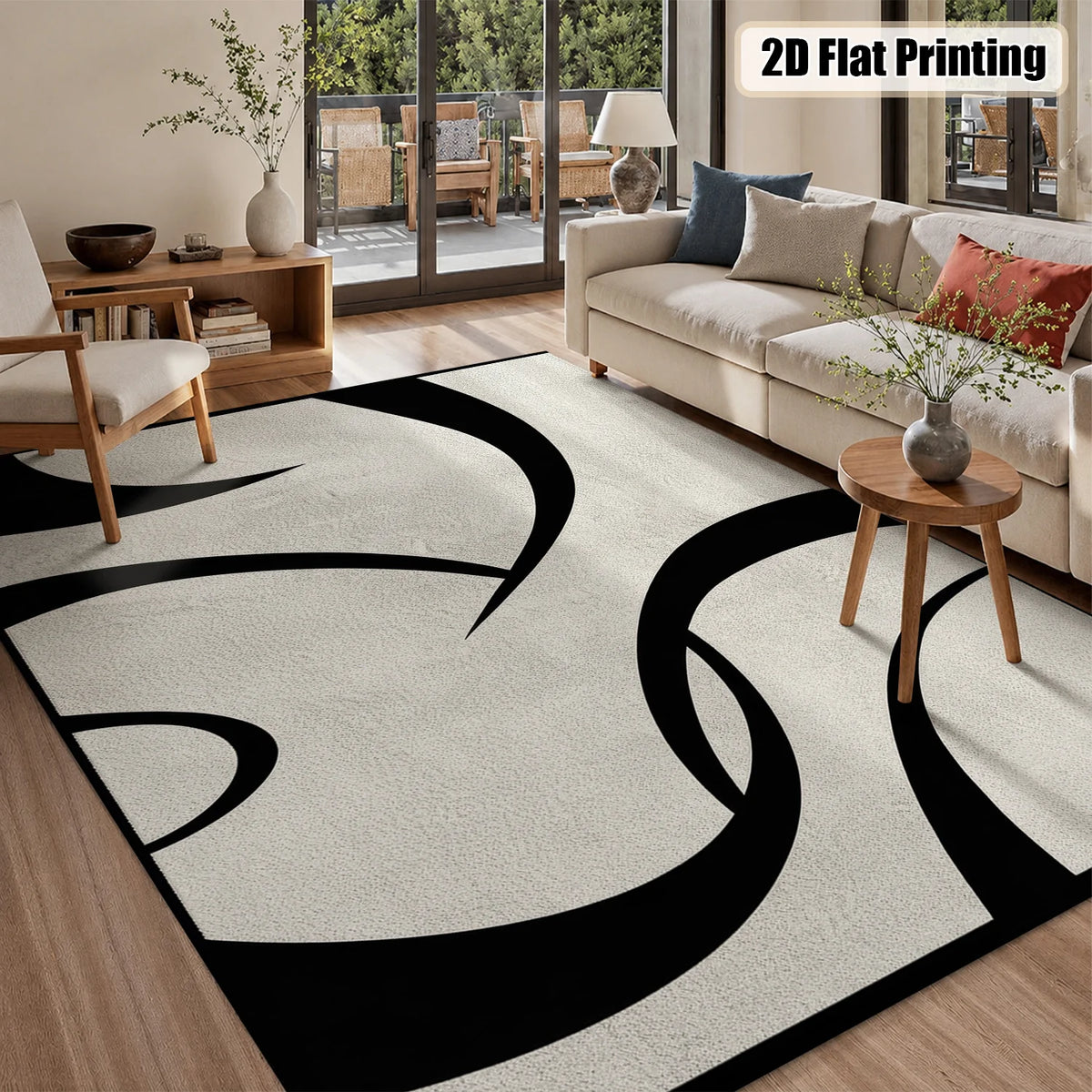 Machine Washable Abstract Velvet Area Rug With Non Slip Backing