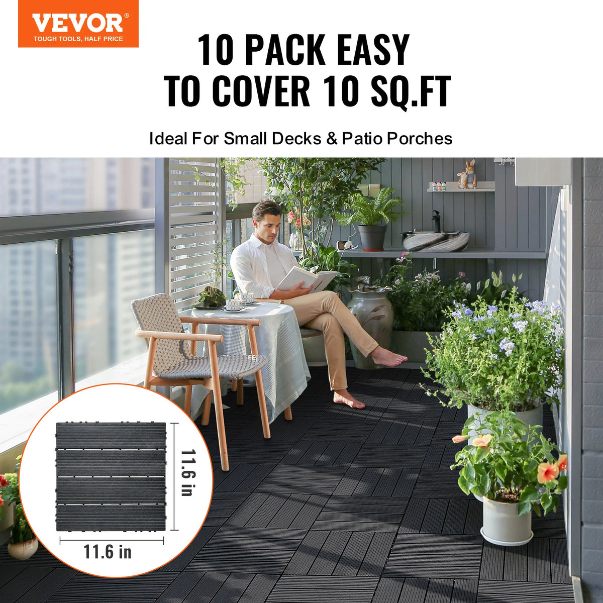 VEVOR Interlocking Waterproof Deck Tiles for Outdoor Patio Flooring