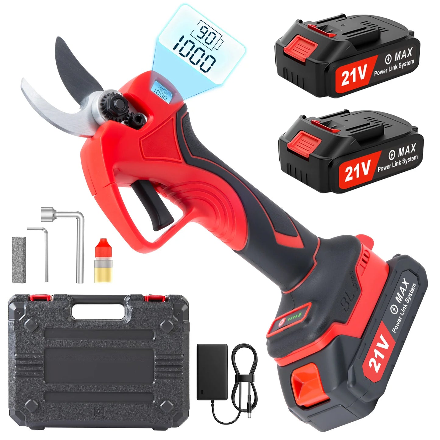 Brushless Electric Pruning Shears with 2pcs 21V 2Ah Battery Powered Electric Pruner Branch Cutter 40mm Cutting Diameter