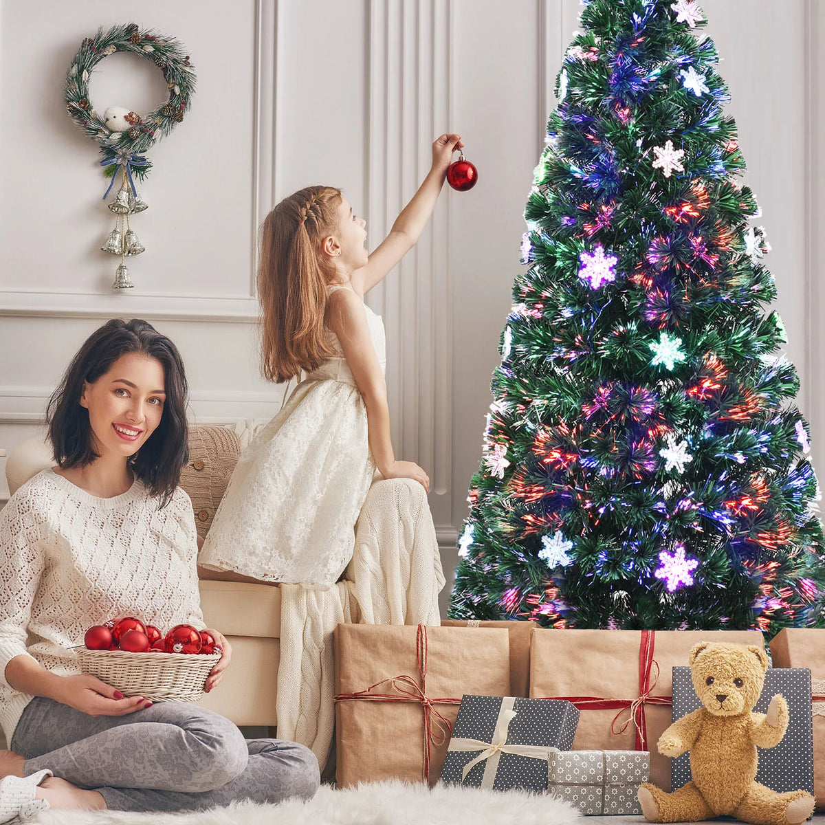 3/ 4/ 5/ 6 FT Fiber Optic Artificial Christmas Tree Pre-Lit Christmas Tree, Xmas Full Tree, Xmas Holiday Decor for Office, Home