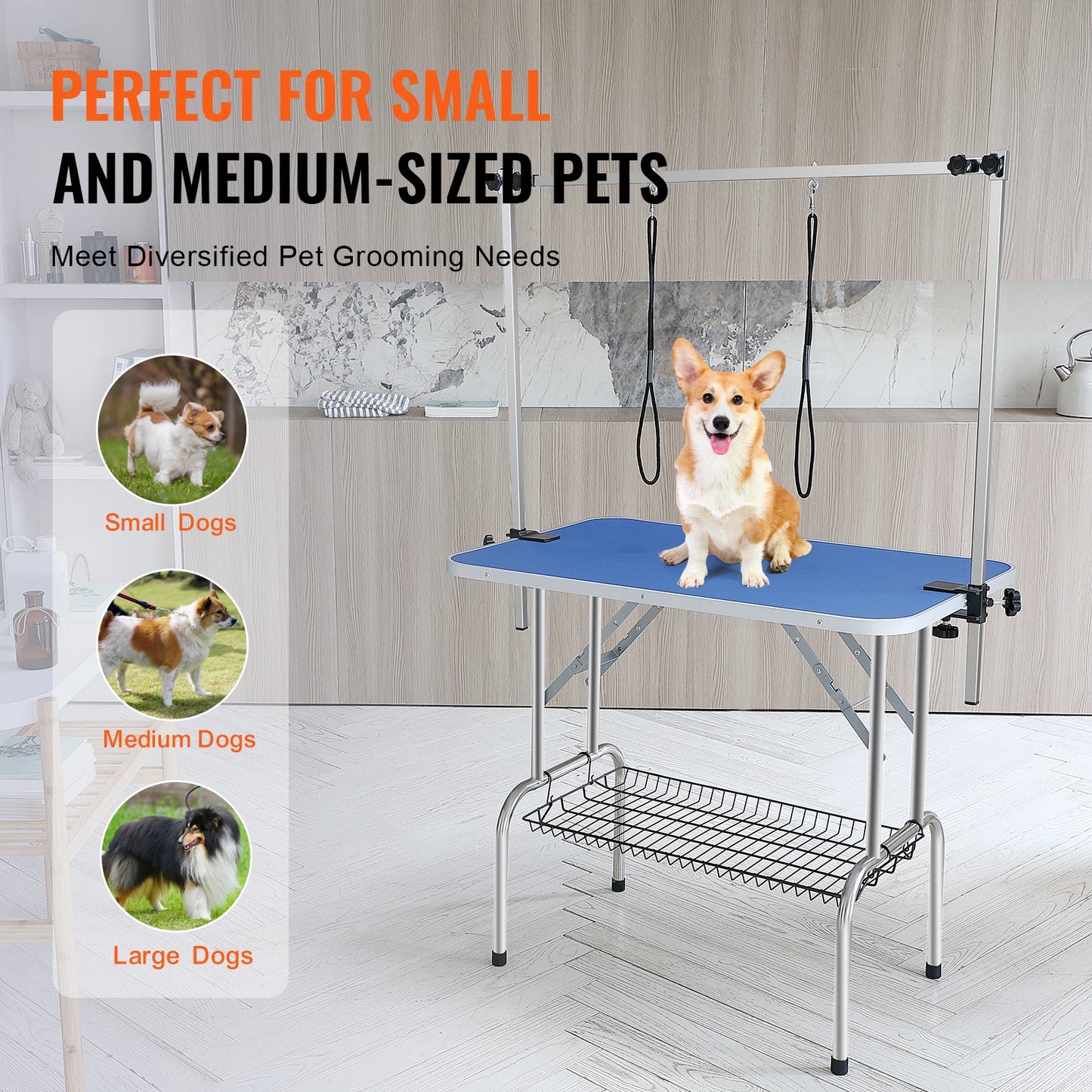SucceBuy Foldable Pet Grooming Table With Arm Clamps