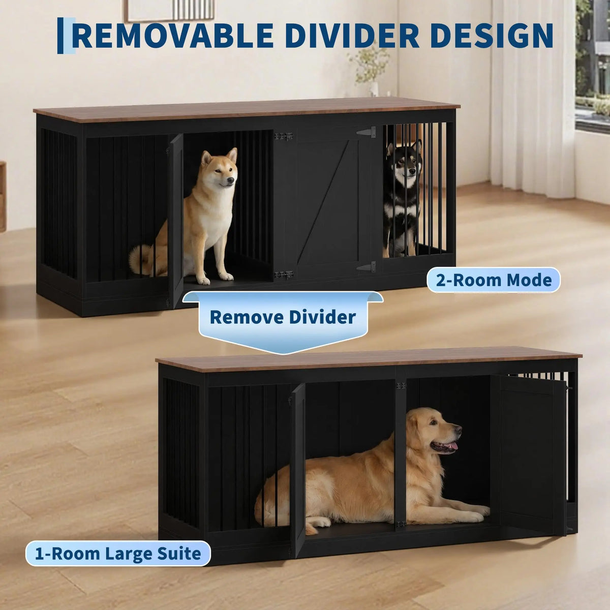 Farmhouse Dog Crate Furniture TV Stand With Secure Lockable Doors