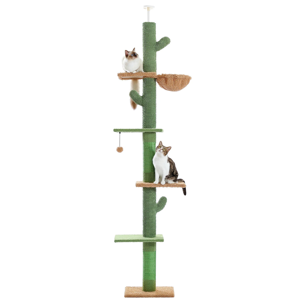 Adjustable Height Cat Tree for Indoor, Floor to Ceiling Cat Tower with Scratching Posts, Cat Condo, Hammock and Dangling Balls