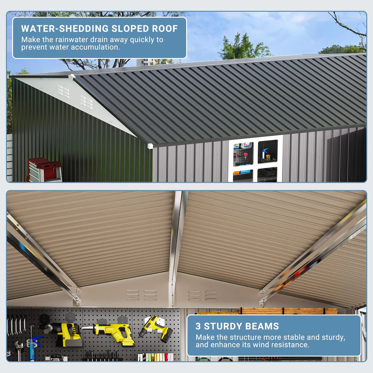 VIWAT Outdoor Metal Storage Shed With Lockable Heavy Duty Frame