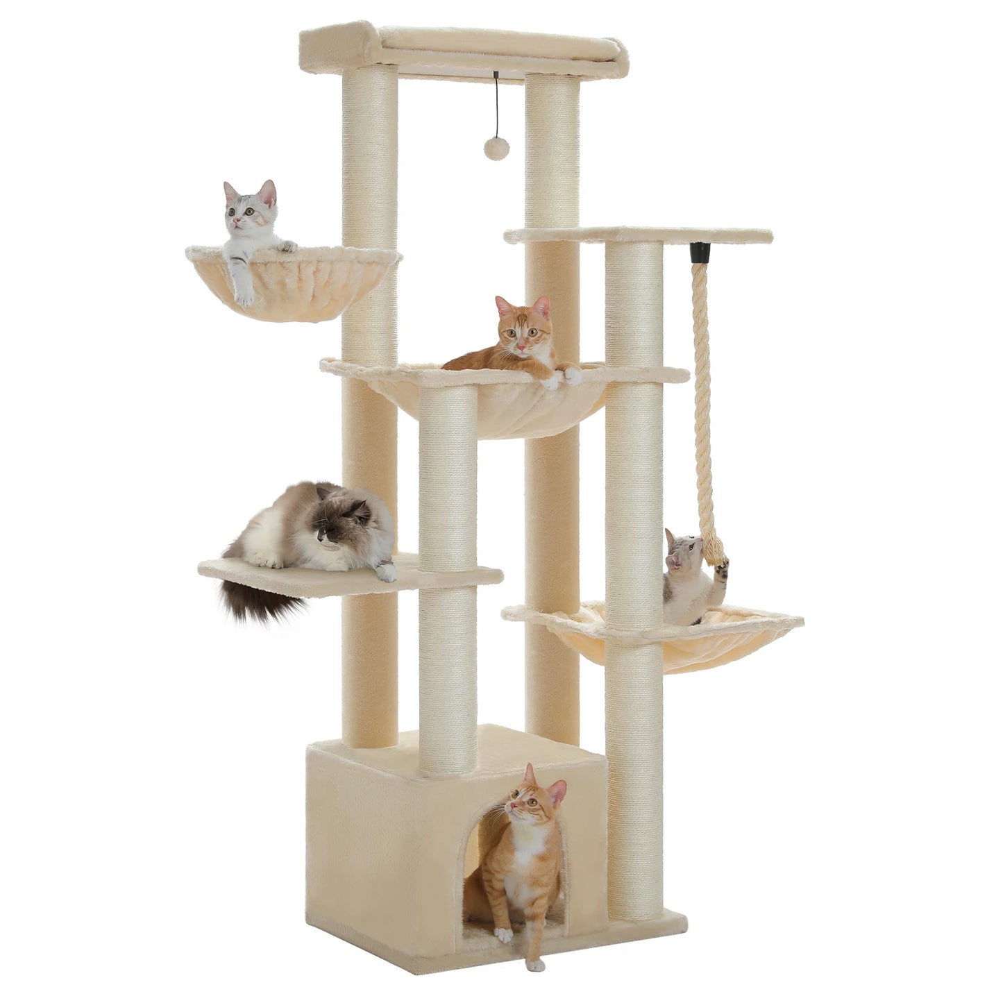 Large Cat Tree with 7 Thick Sisal Scratching Posts Big Hammocks Tall Cat Tower for Indoor Cats Large Adult with Spacious Condo