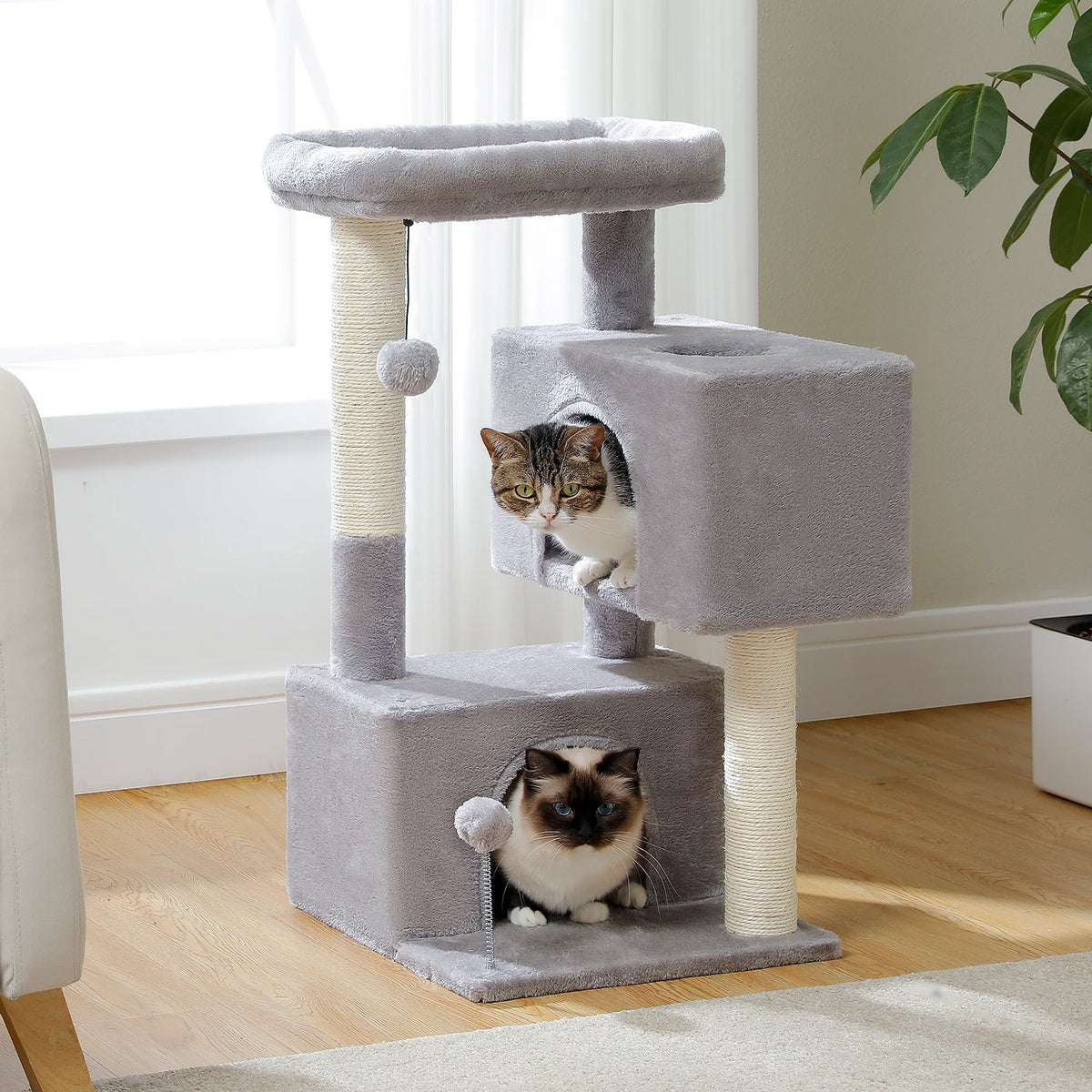 Multi-Level Cat Tree Tower with Sisal Scratching Posts Soft Padded Perch Large Cat Condo for Indoor Kitten Bed House Cat Toys