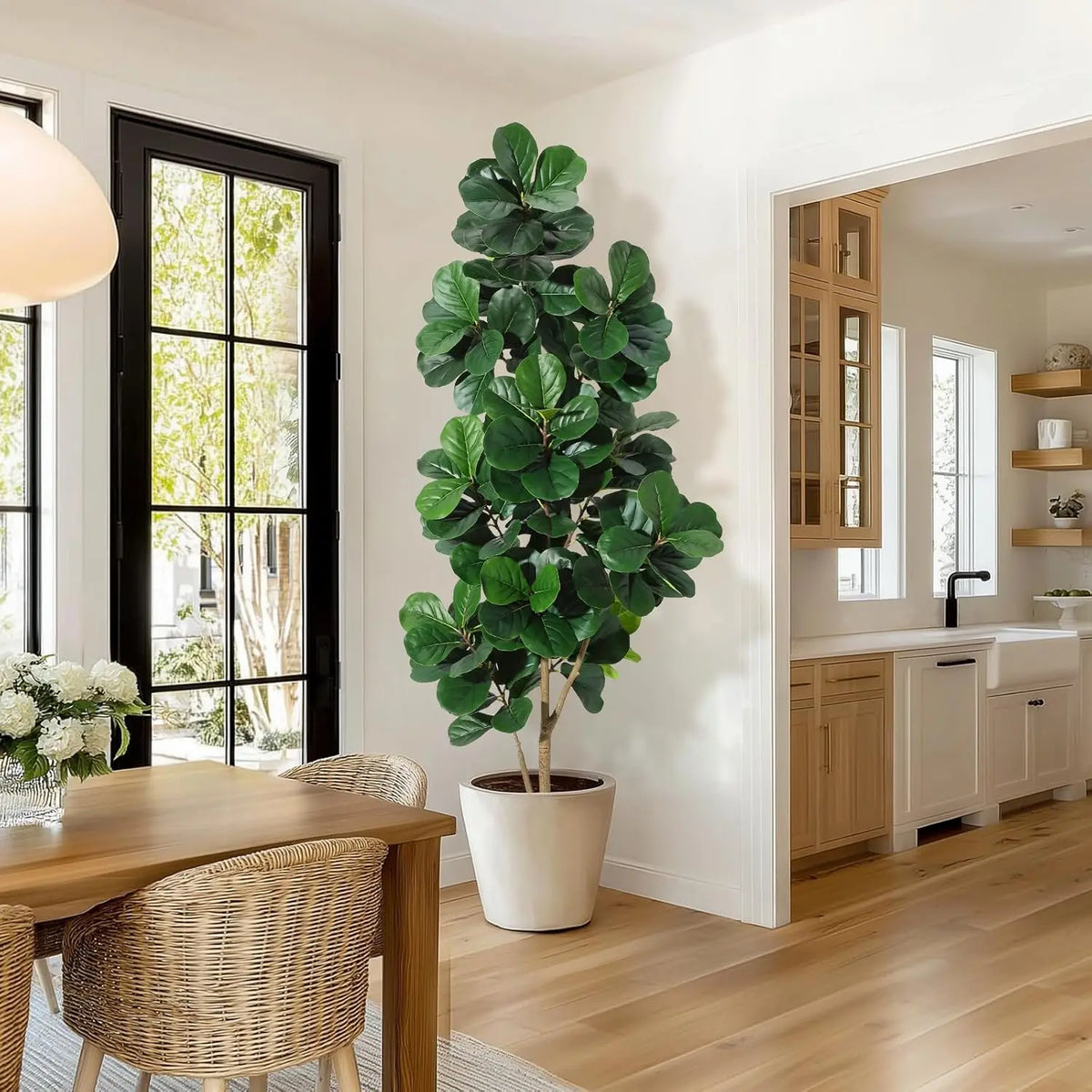 4FT/5FT/6FT/7FT Fiddle Leaf Fig Tree Artificial with Leaves, Realistic Faux Ficus Lyrata Trees in White Planter Pot, Home Decor