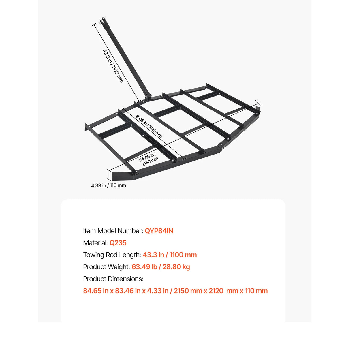 SucceBuy Drag Harrow Tow Behind Drag Harrow Q235 Steel Driveway Grader with Pin-Style Hitch for ATVs UTV Garden Lawn Tractor