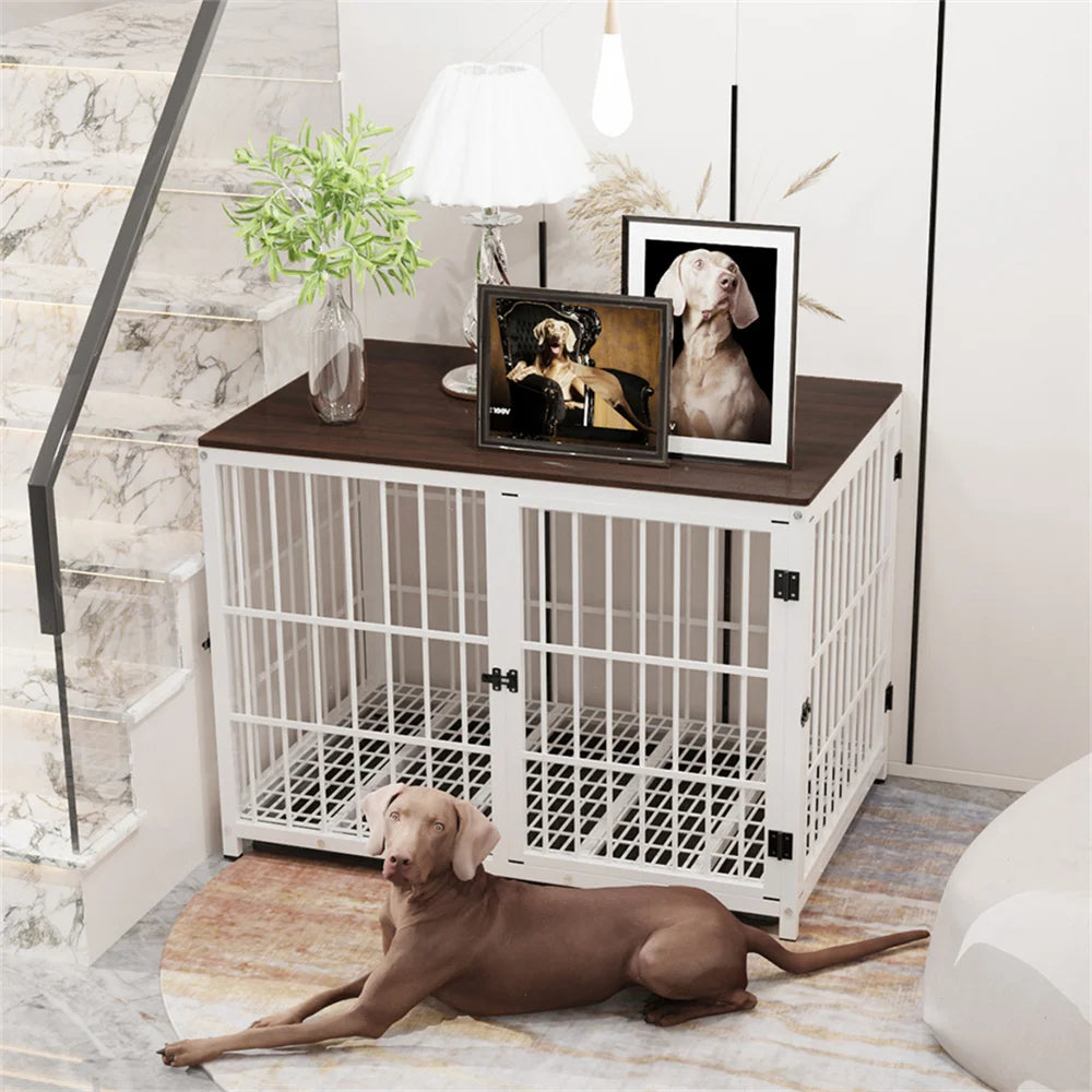 Borwart Elevated Wooden Dog Crate Kennel End Table With Tray